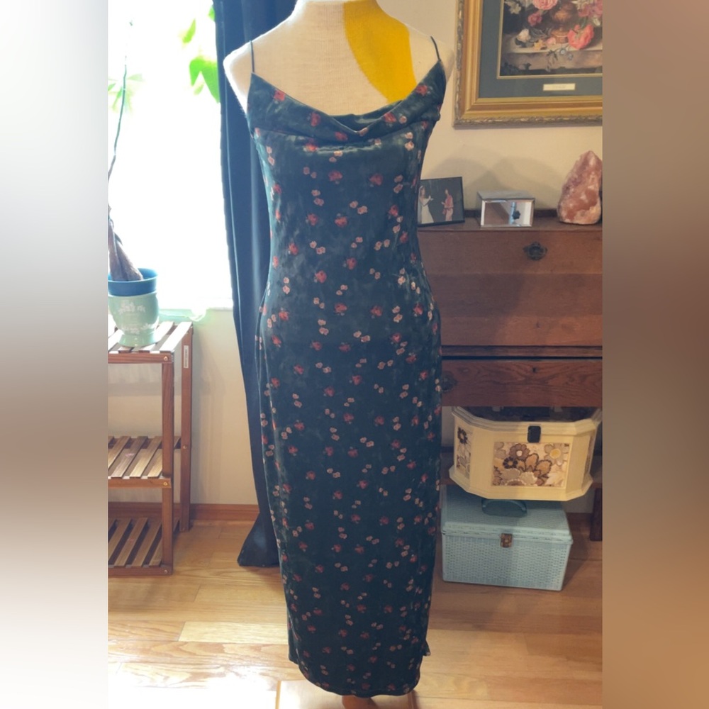 Floral Print Split Thigh Velvet Cami Dress Size L